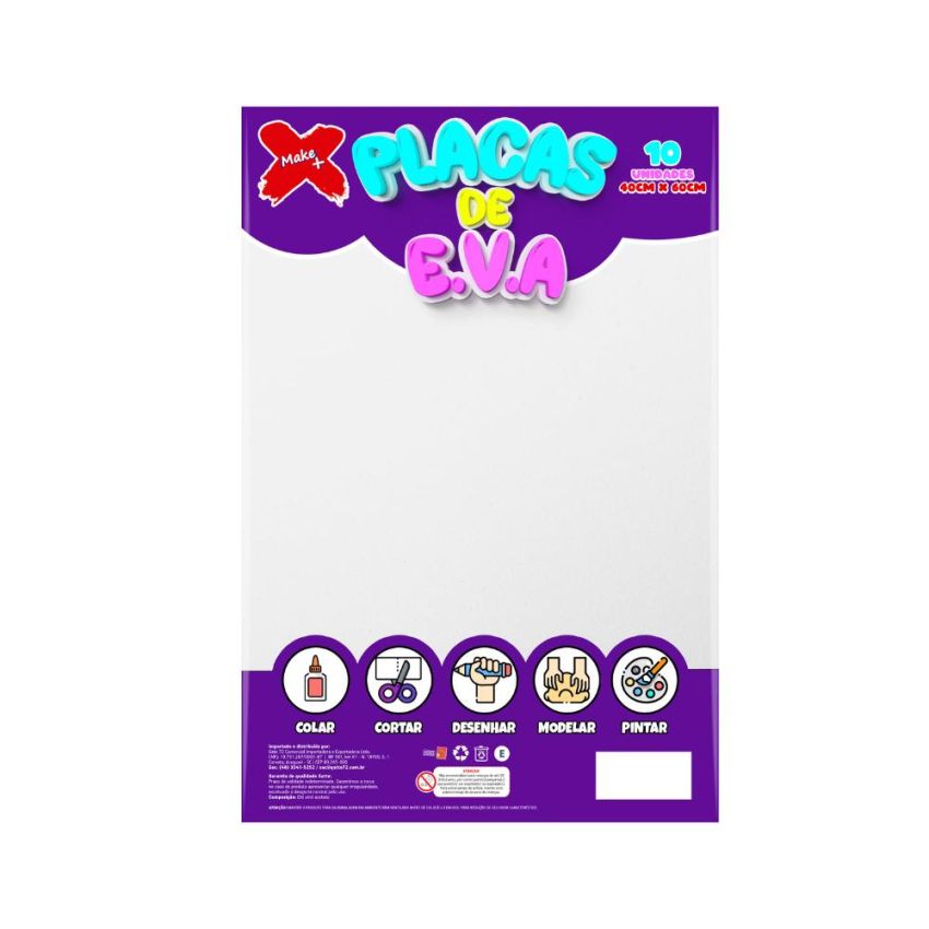 Folha de EVA Branco 40x60cm Make+ pacote com 10 unidades