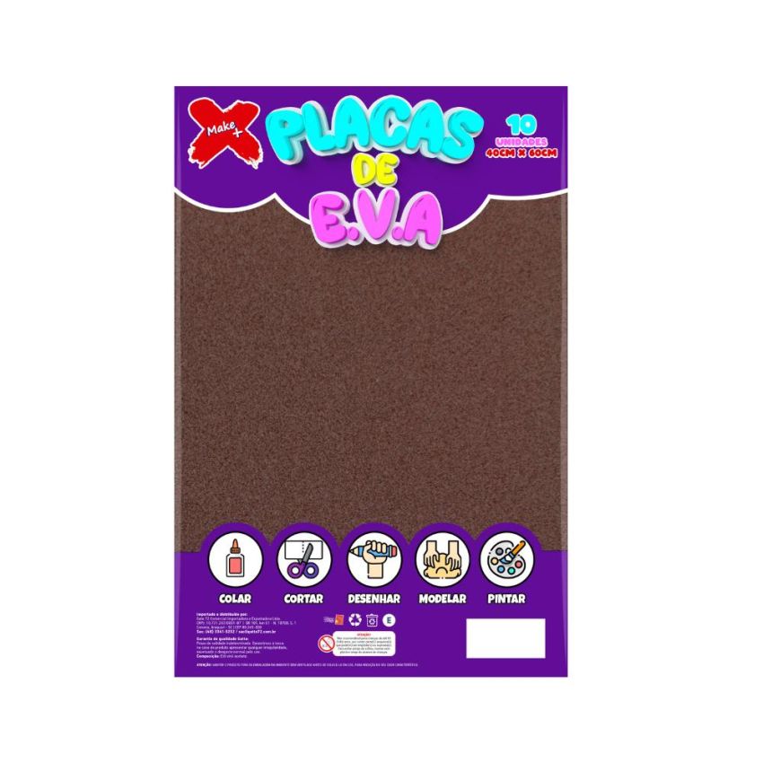 Folha de EVA Marrom 40x60cm Make+ pacote com 10 unidades
