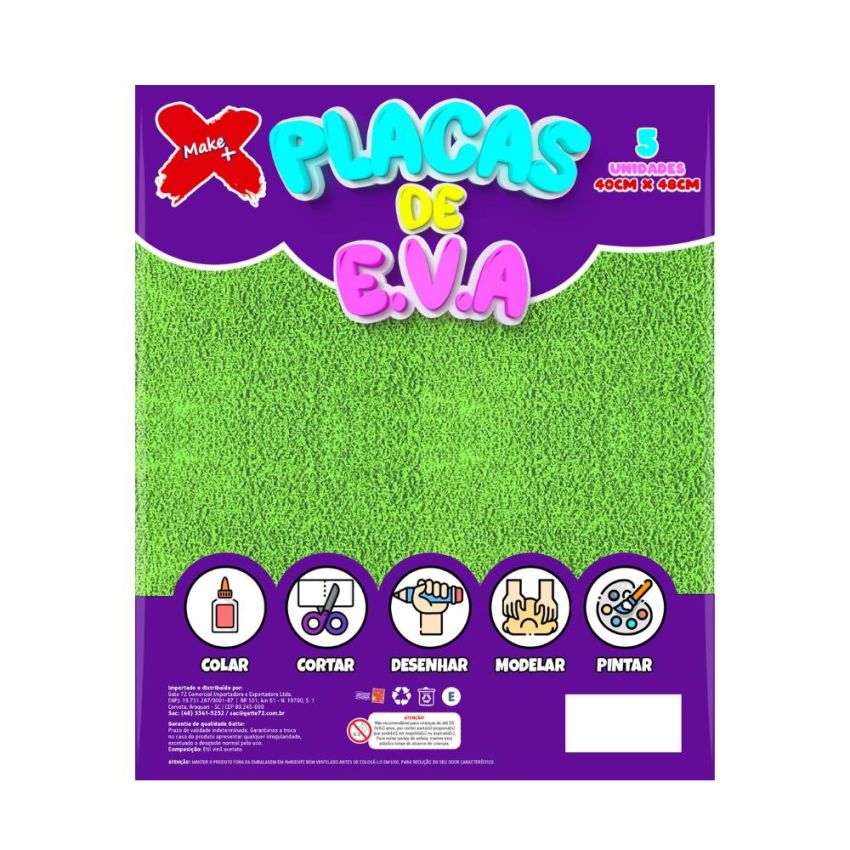 Folha de EVA Atoalhado Verde 40x48 Make+ pacote com 5 unidades
