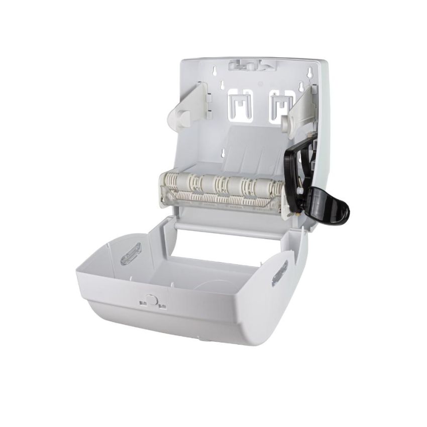 Dispenser Toalheiro de Alavanca p/ Papel Toalha Bobina Branco Dropy Fortcom