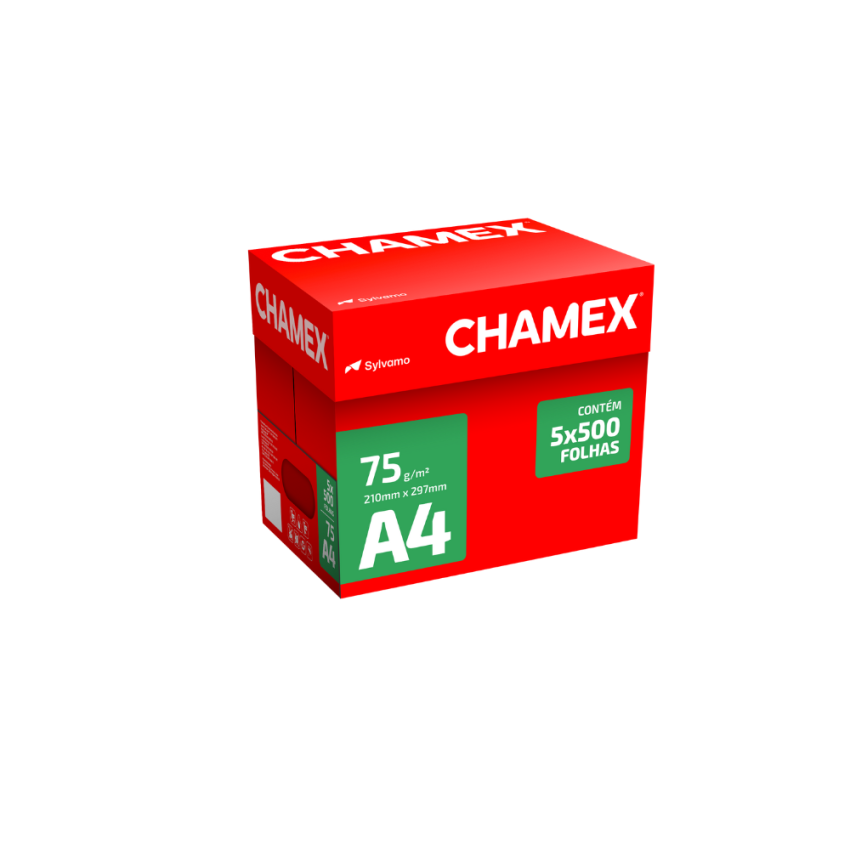 Caixa papel Chamex A4 75g 5 resmas - 2.500 folhas