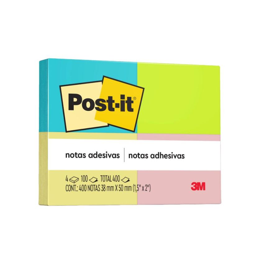 Post-it 4 Blocos 38x50mm 100 Folhas Neon 653 3m