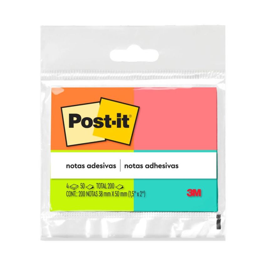 Post-it 38x50mm 653 Tropical 4 Cores Neon 200 Folhas 4 Blocos  3m