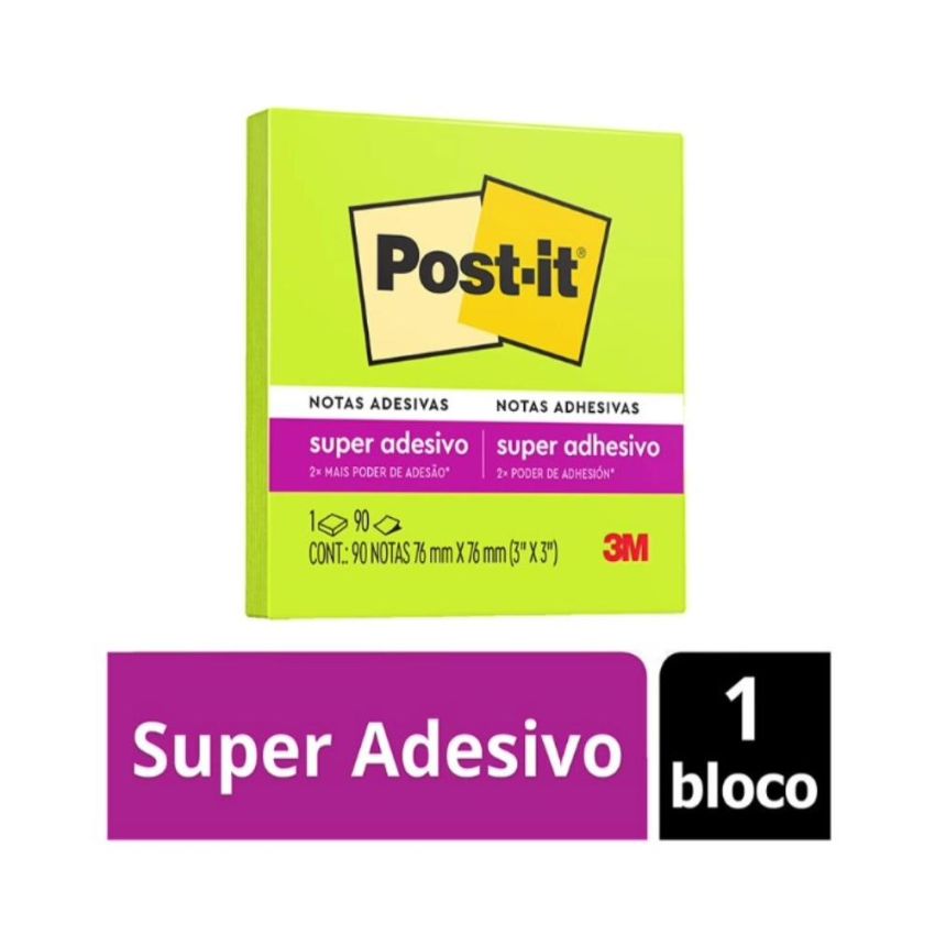 Post-it Super Adesivo 76x76mm 90 Folhas Verde Neon 3m