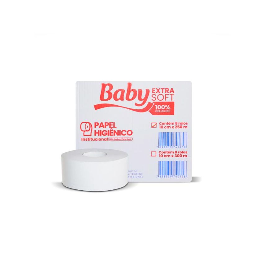 Papel Higienico Rolao Folha Dupla Extra Soft 10x250m cx c/ 8 Rolos Baby