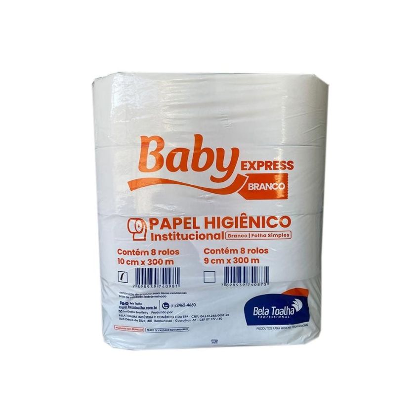 Papel Higienico Rolao Folha Simples Express Branco 10x300m fd c/ 8 Rolos Baby