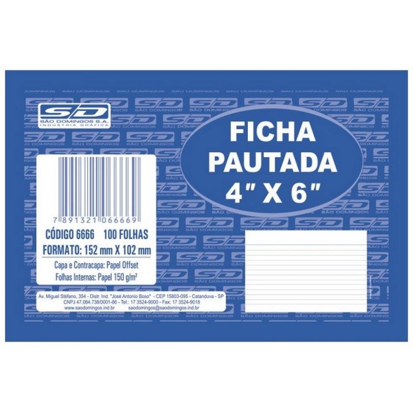 Ficha C/pauta 4 x 6 6666-2 100fl  Sao Domingos