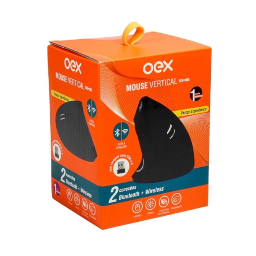 Mouse Optico Vertical 6 Botoes S/fio Usb Ms605 Preto 50.0038 Oex