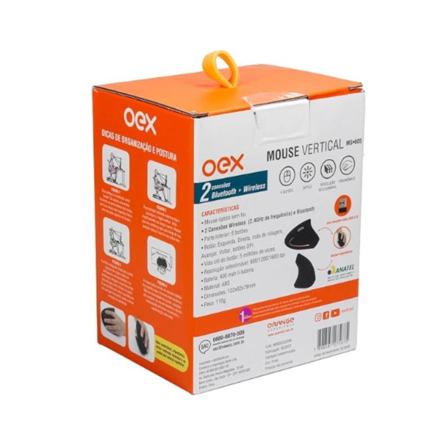 Mouse Optico Vertical 6 Botoes S/fio Usb Ms605 Preto 50.0038 Oex