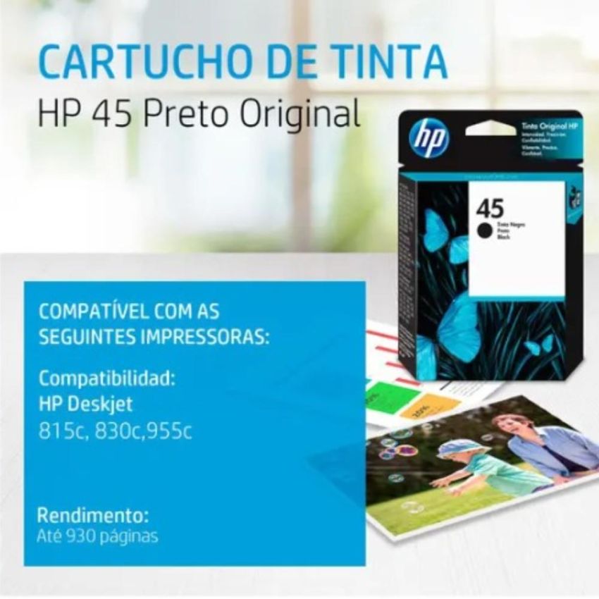 Cartucho de Tinta Original hp 45a Preto Ref 51645al hp