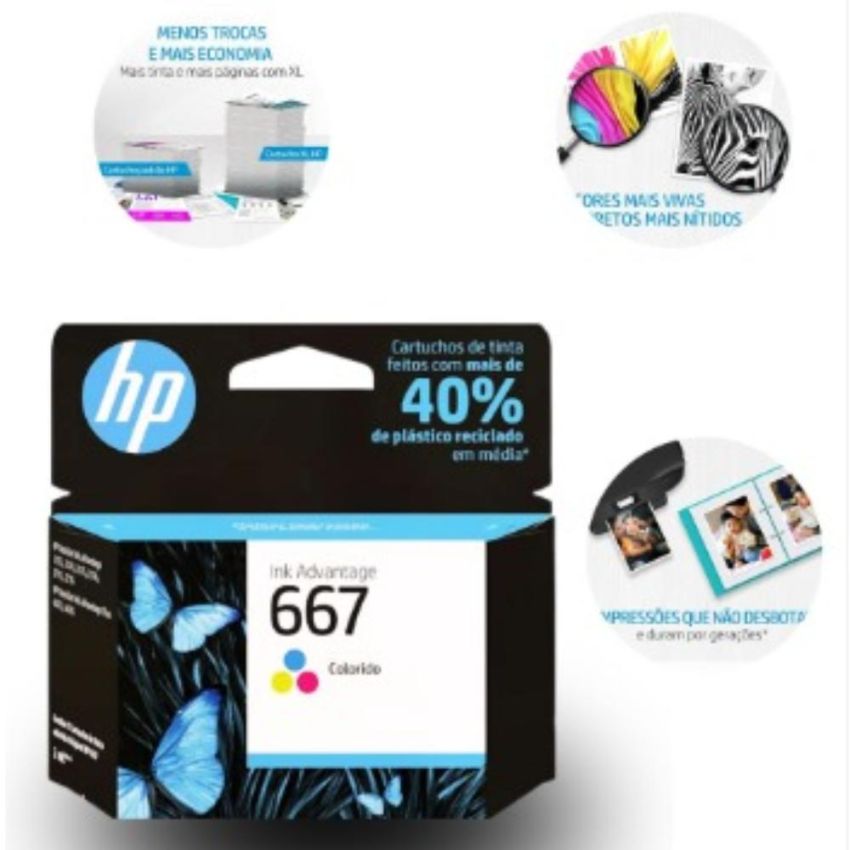 Cartucho de Tinta Original hp  667 Colorido 3ym78ab  hp
