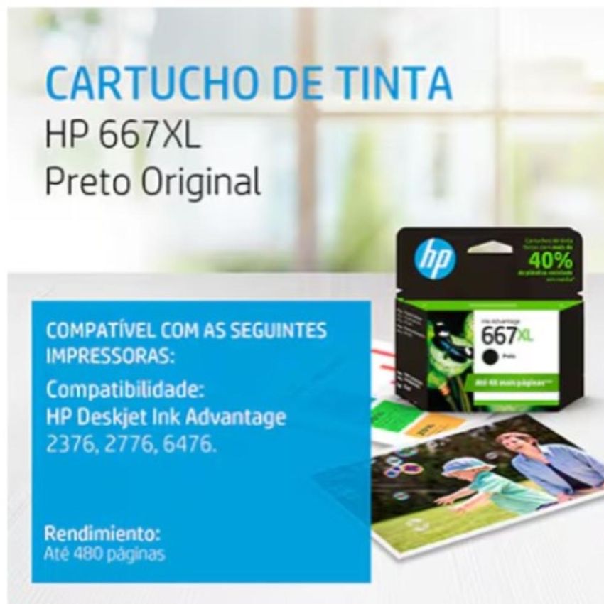 Cartucho de Tinta Original hp  667xl Preto 3ym81ab  hp