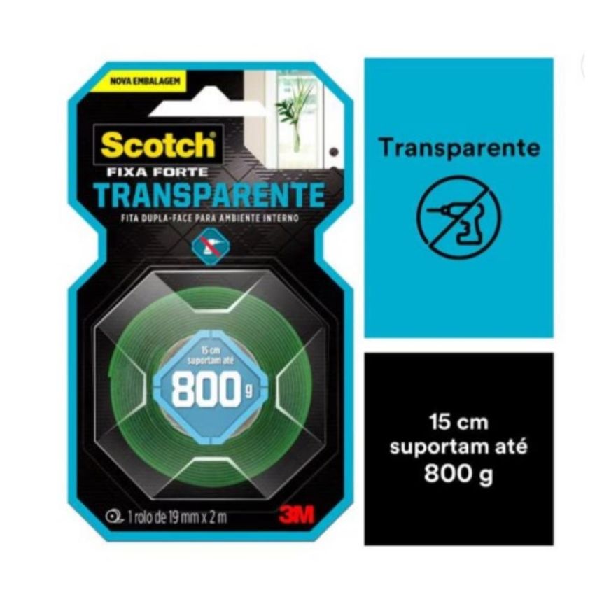 Fita Adesiva Fixa Forte Scotch 19mmx2m Transparente 0890 3m
