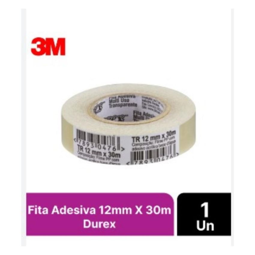 Fita Adesiva Durex 12mmx30m Transparente 3m