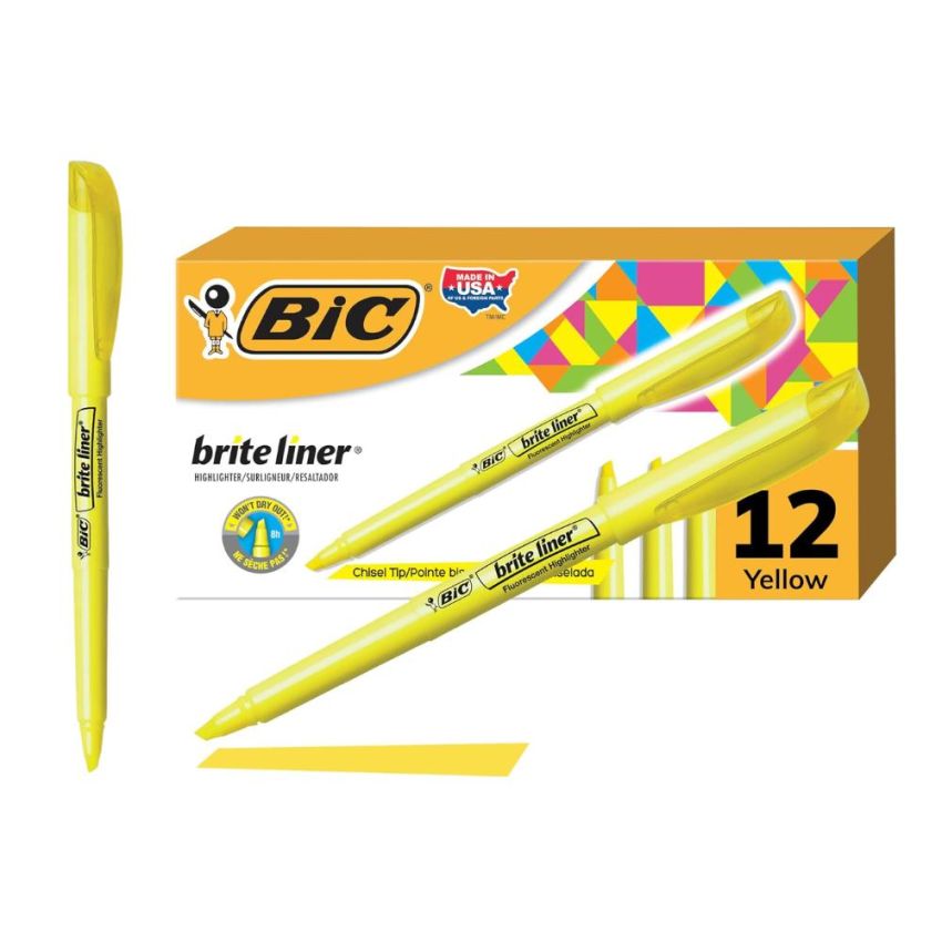 Caixa 12 Marca-Texto Brite Liner BIC Amarelo