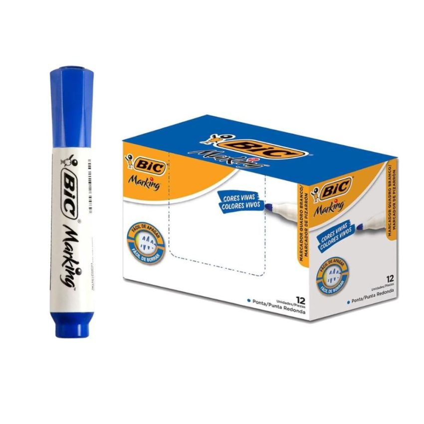 Marcador p/ Quadro Branco Recarregável Bic Marking Azul - caixa com 12