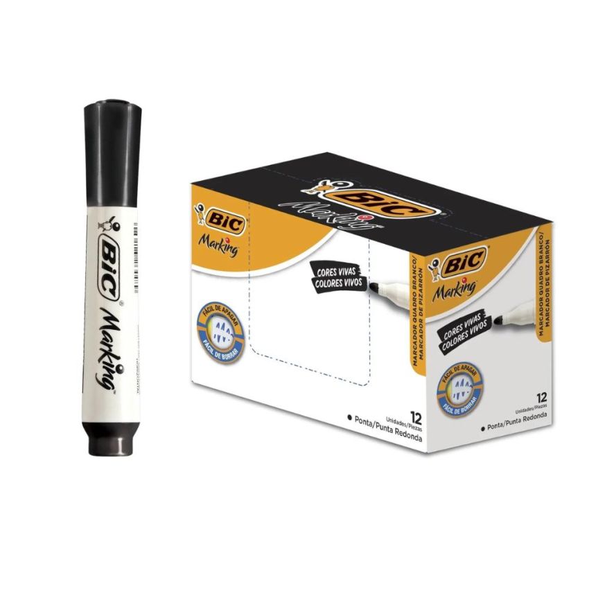 Marcador p/ Quadro Branco Recarregável Bic Marking Preto - caixa com 12