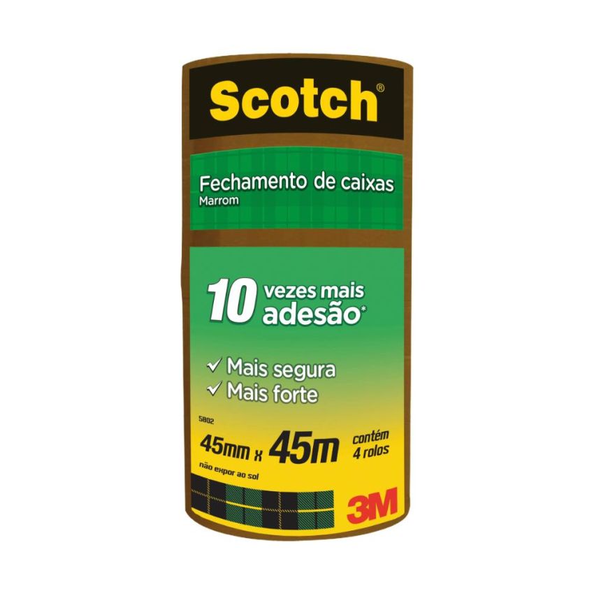 Fita Adesiva de Empacotamento Scotch 45mm x 45m Marrom 5802 3m - Pct c/ 4