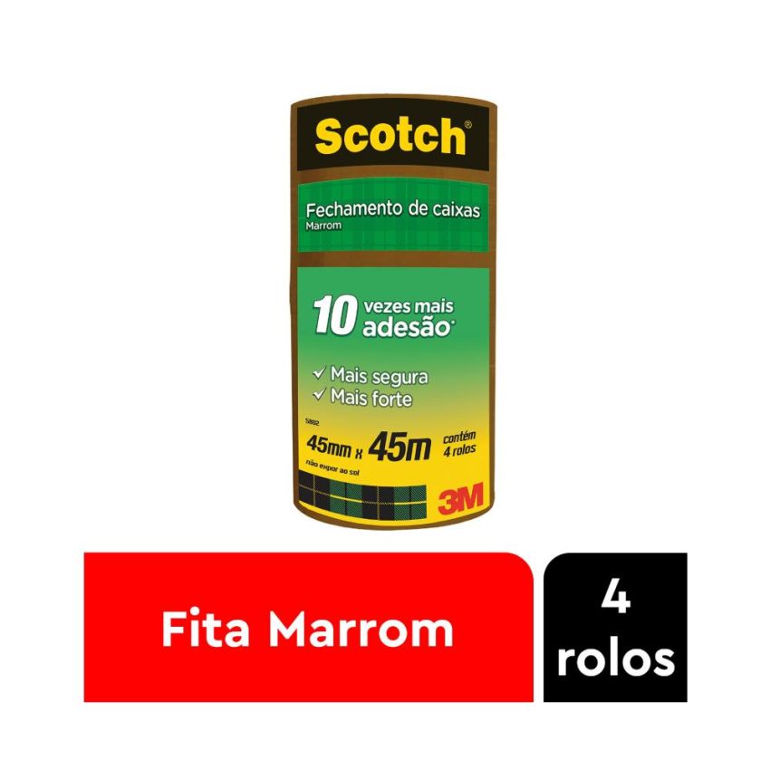 Fita Adesiva de Empacotamento Scotch 45mm x 45m Marrom 5802 3m - Pct c/ 4