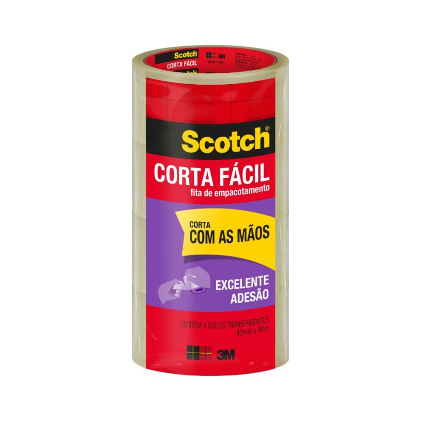 Fita Adesiva de Empacotamento Scotch Corta Facil 45mmx40m Transparente 3m - PCT c/ 4