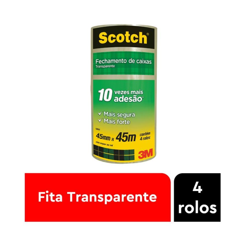 Fita Adesiva de Empacotamento Scotch 45mm x 45m Transparente 5802 3M - PCT c/ 4