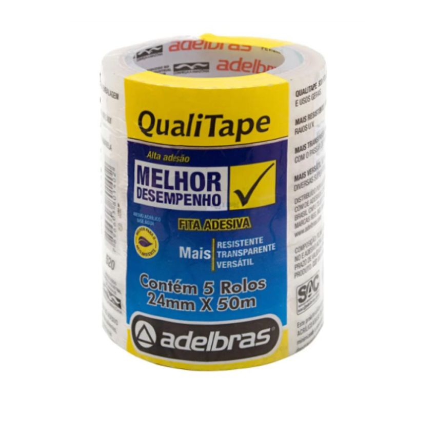 Fita Adesiva Empacotamento Qualitape pp 24mmx50m Transparente 520 Adelbras - PCT c/ 5