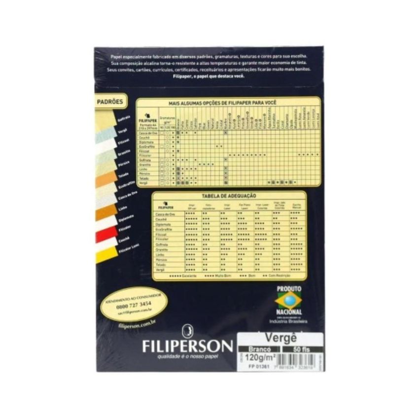Papel Verge a4 120gr Palha C/50 01871  Filiperson