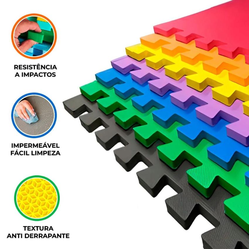 Kit Tatame 50x50cm 2cm de Espessura C/10 Cores Sortidas Evamax