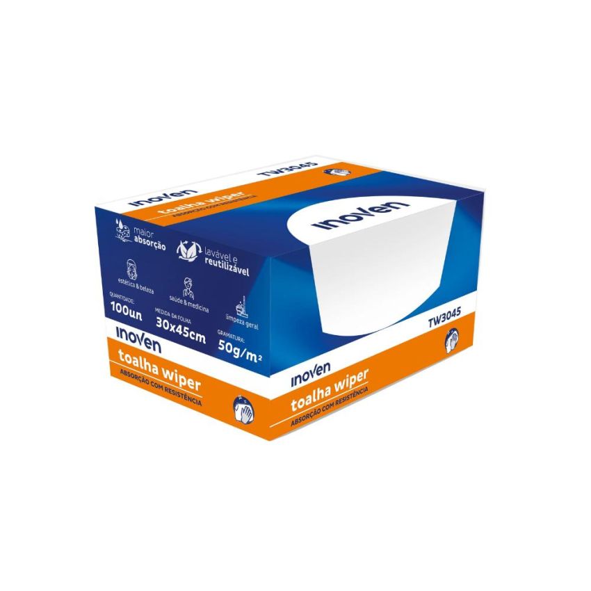 Pano Wiper Branco 30x45cm 50g/m² Cartucho c/ 100 Und Ref. 1097 Inoven