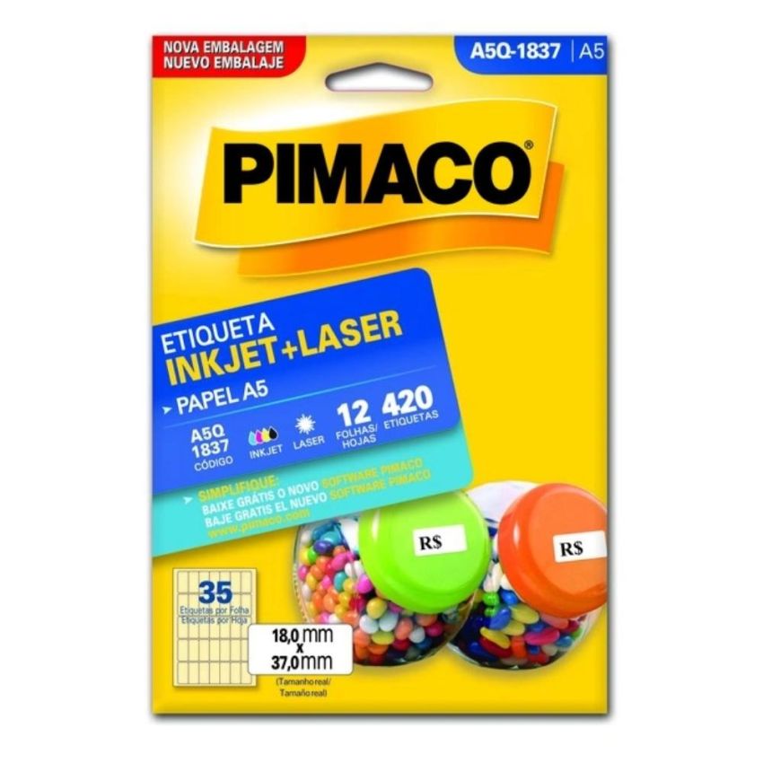 Etiqueta Inkjet Laser a5 18x37mm A5q-1837 Pimaco