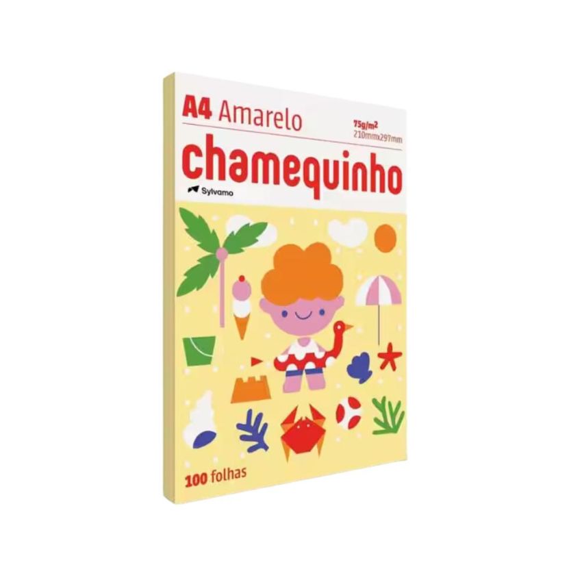 Kit Papel Sulfite Chamequinho Colorido (Amarelo, Azul, Rosa, Verde) 