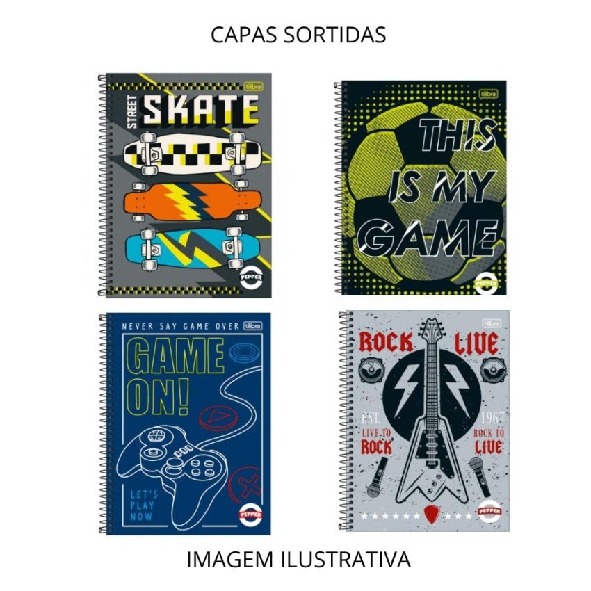 Kit c/ 4 Unidades Caderno Espiral Universitário Pepper capa dura Masc. Sortido 80fls 1 Matéria 153648 Tilibra