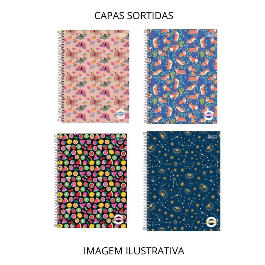 Kit c/ 4 Unidades Caderno Espiral Universitário Pepper Fem Capa Dura Sortido 80fls 1 Matéria Tilibra