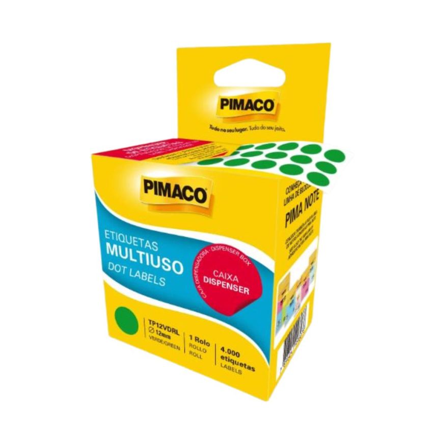 Etiqueta p/ Identificação Rolo c/ 4.000 Tp12 Verde 970874 Pimaco