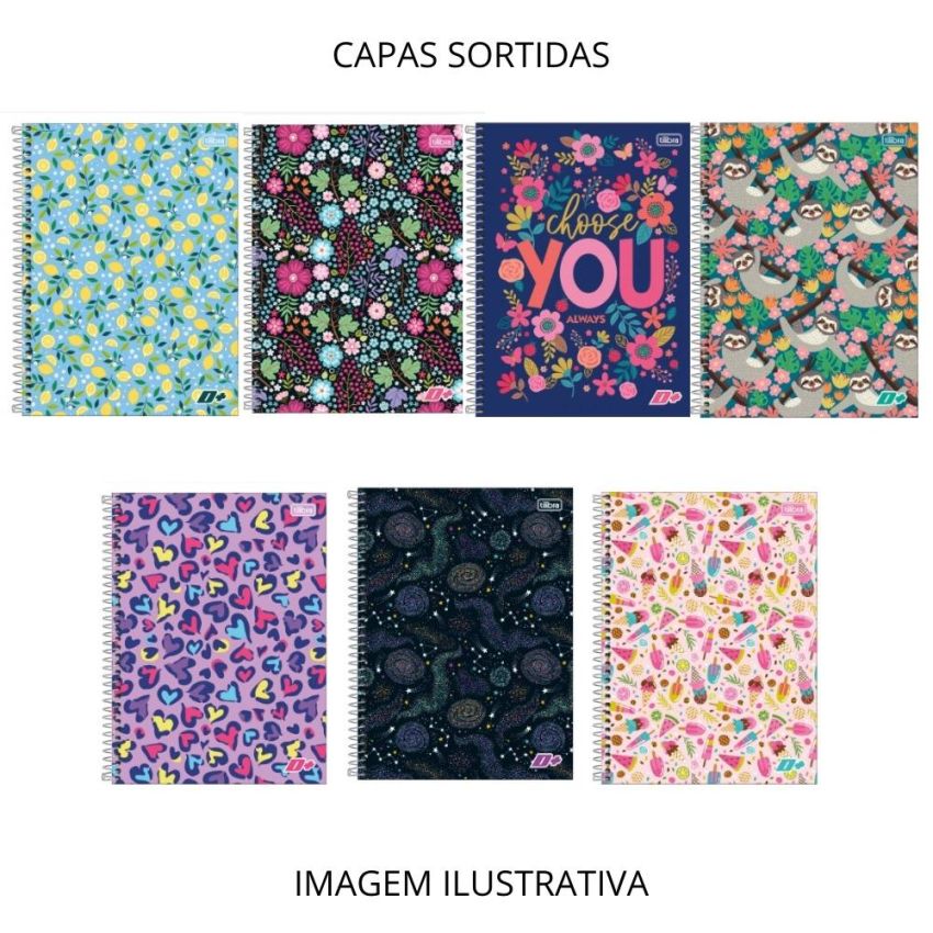 Kit com 4 Unidades Caderno Espiral Universitário D+ Capa Dura Sortido 96 Fls 1 Matéria 139246 Tilibra