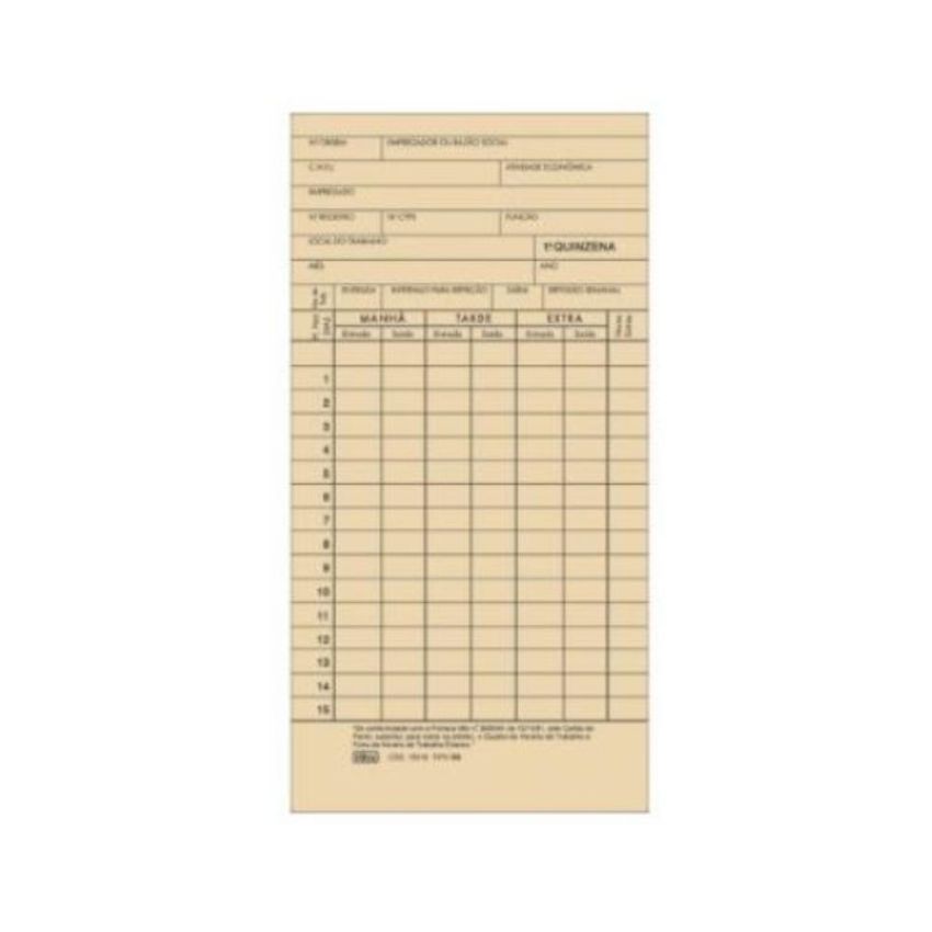 Cartão de Ponto Mensal RB Palha 85mmx179mm C/100fls 150193 Tilibra