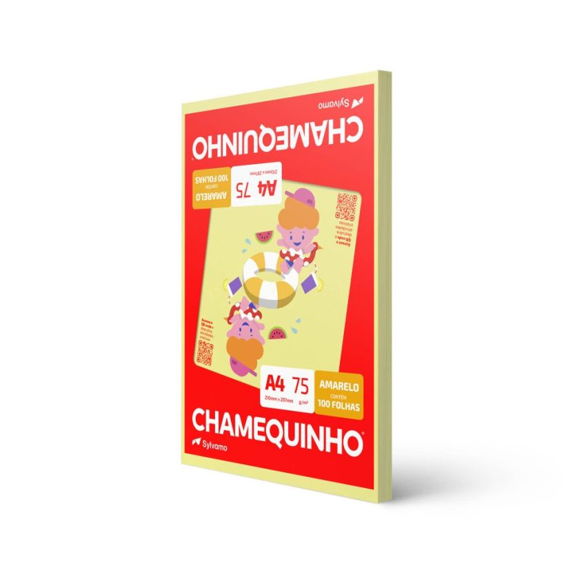 Papel Sulfite Chamequinho a4 75gr  Amarelo 100fl Chamex
