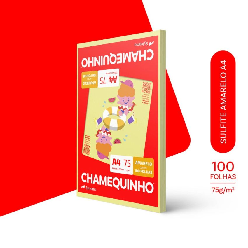 Papel Sulfite Chamequinho a4 75gr  Amarelo 100fl Chamex