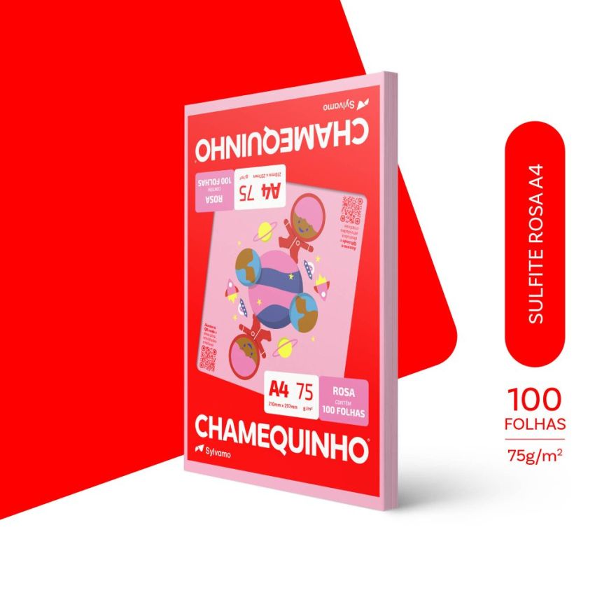 Papel Sulfite Chamequinho a4 75gr  Rosa 100fl Chamex