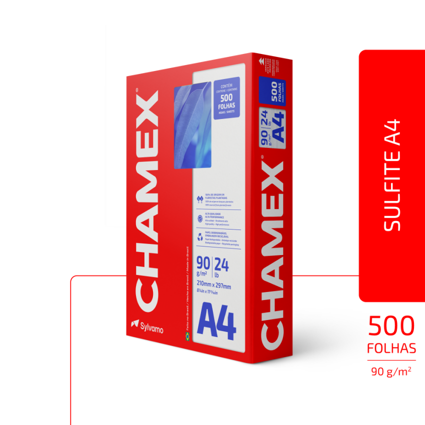 Papel Sulfite Para Impressao a4 90gr Branco  500fls Chamex