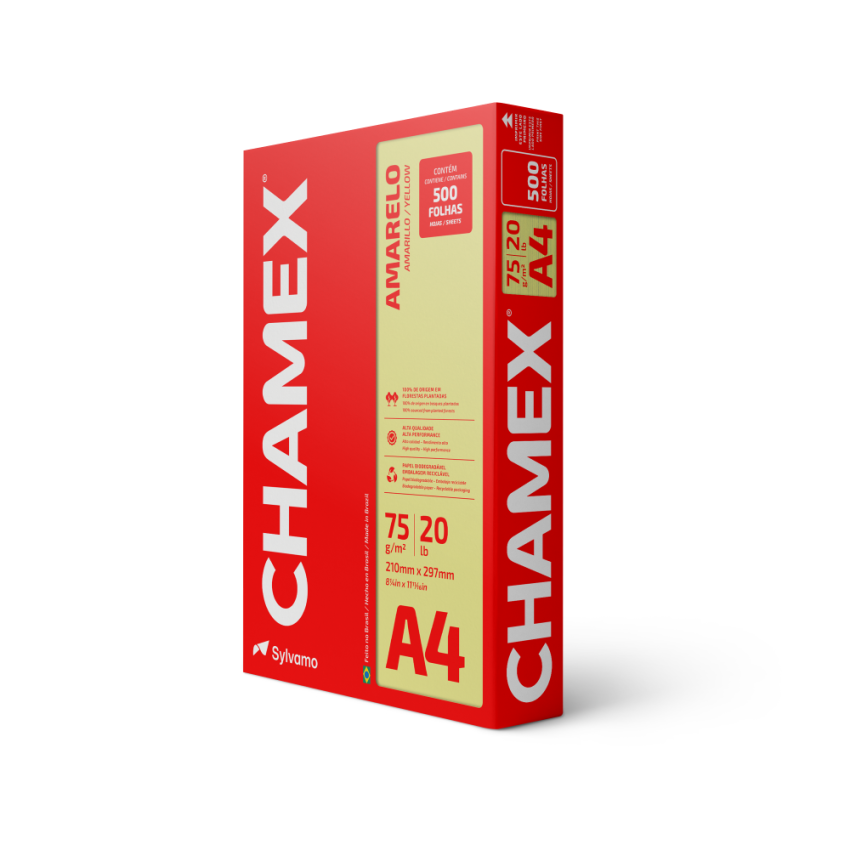 Papel Sulfite Para Impressao  Colorido a4 75gr Amarelo 500 Folhas Chamex
