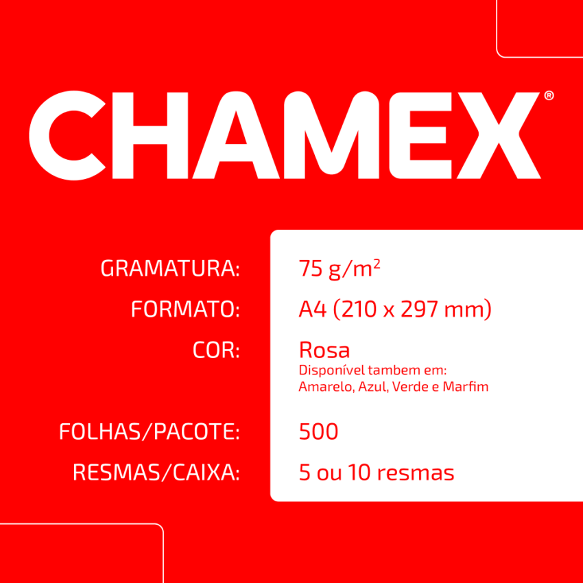 Papel Sulfite Para Impressao  Colorido a4 75gr Rosa 500 Folhas Chamex